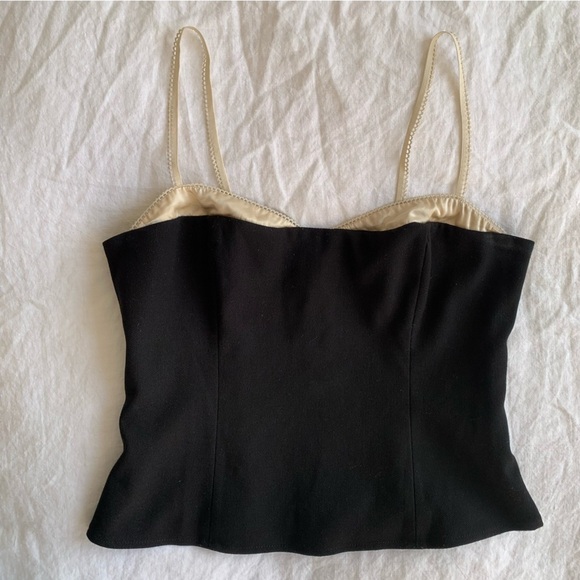 Reformation Melanie Bra Trim Cami Camisole Tank Top Black Cream - Picture 2 of 10